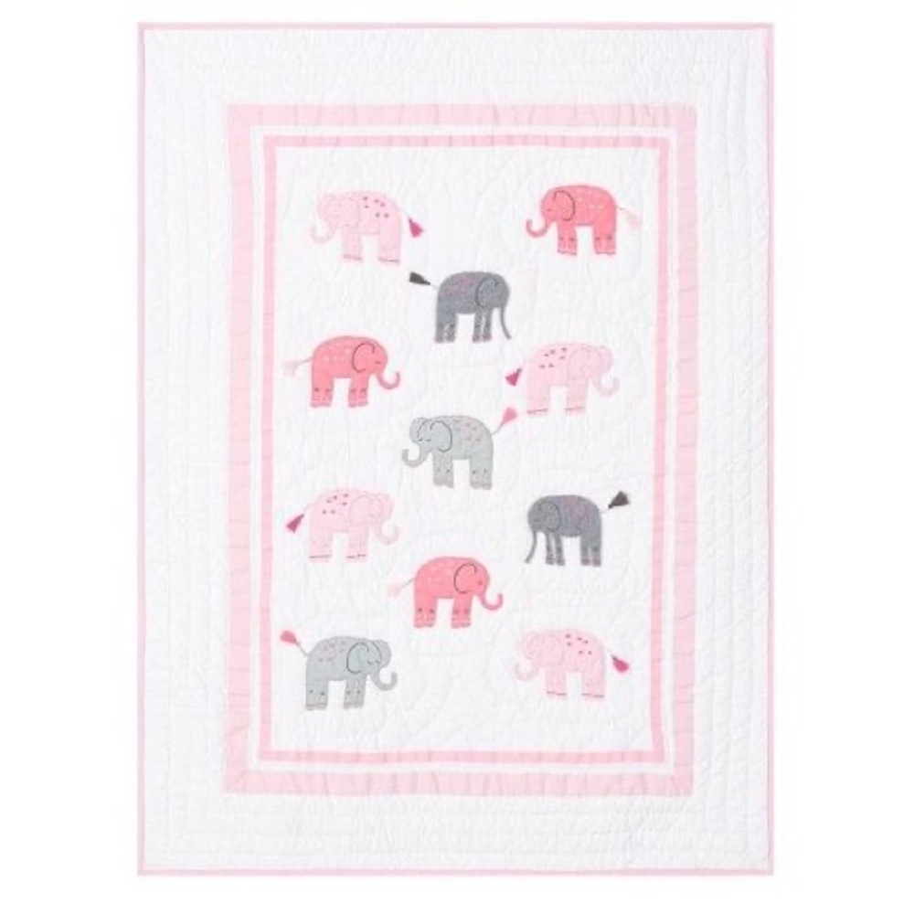 Pottery Barn Pink and Gray Elephant Quilt